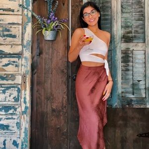 Trendy Brown Midi Satin Skirt - F21